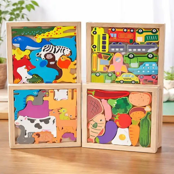 4-in-1 Wooden Jigsaw Puzzle Box Set for Kids | Learning Toys for Ages 3+