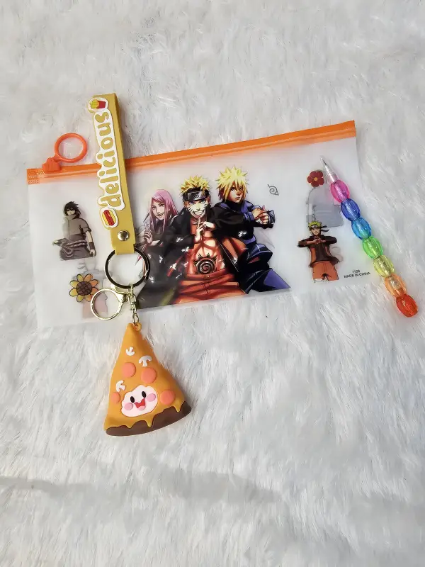 Anime Pencil Pouch Gift Set with Bead Pencil & Keychain