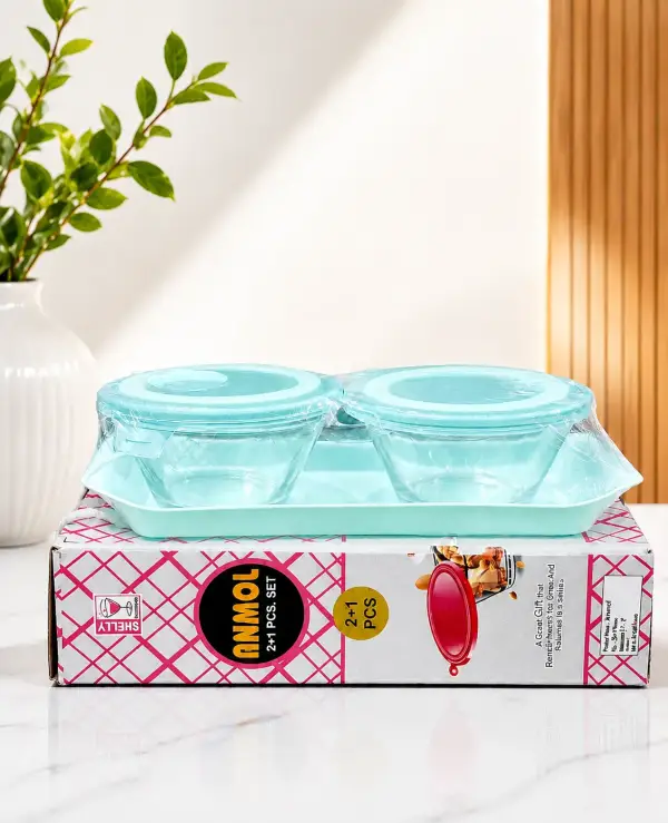Anmol 2+1 Glass Storage Bowl Set with Lids – Kitchen Container Set