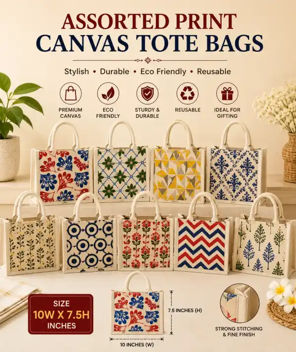 Assorted Print Canvas Tote Bag – 10W × 7.5H Inches