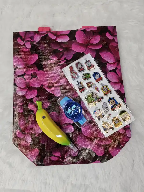 Banana Pen, Watch Sharpener with Eraser & Duster, Sticker Pack in Bag