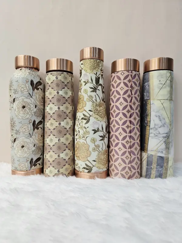 Beautiful Printed Pure Copper Water Bottle 1 ltr