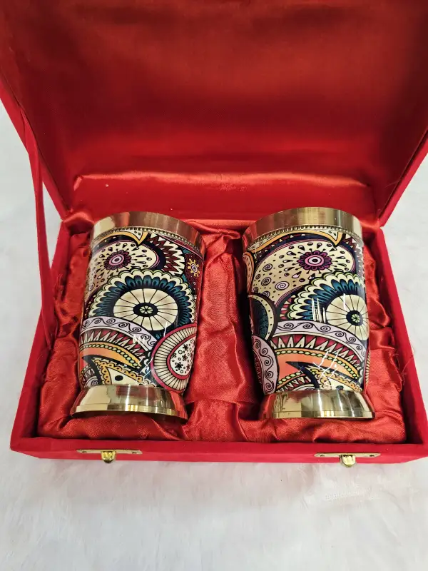 Brass Glasses, Printed Design(Pack of 2 Pcs)