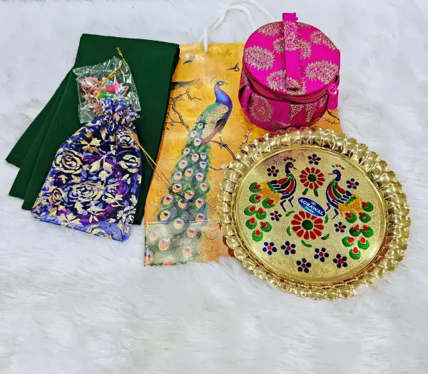 Brass Plate with Jewellery Box & Pasupu Kumkum Set