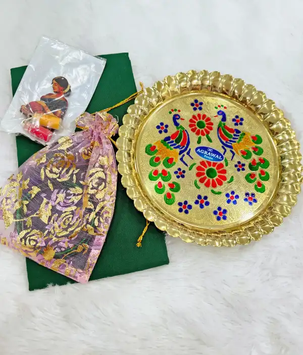 Brass Plate with Blouse Kumkum Dibbi, Pasupu & Bangles Set