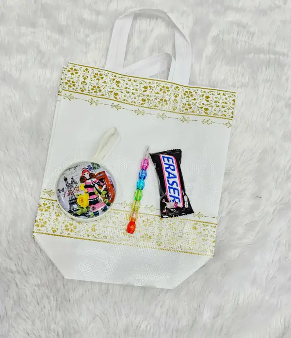 Coin Box Pouch Keychain, Chocolate Eraser, Beaded Pencil & Bag