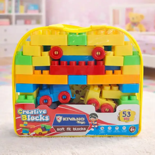 Creative Building Blocks Set – 53 Pcs Soft Fit Blocks with Carry Bag