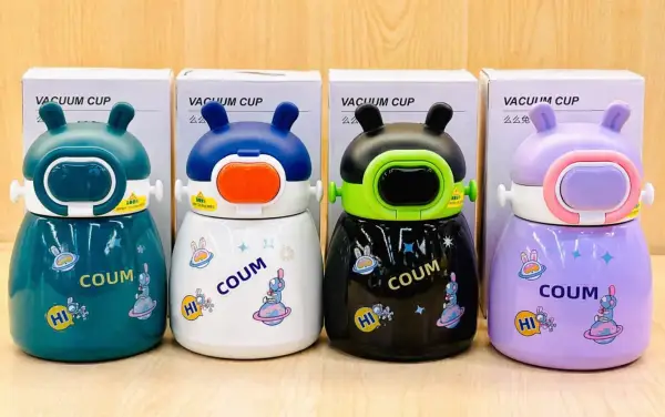 Cute Insulated Sipper Bottle 450ml – SUS 316 Steel, Hot & Cold, Leakproof with Strap & Snap Lock