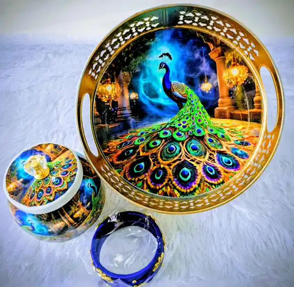 Divine Pichwai Tray & Jar & Thread Bangle Set
