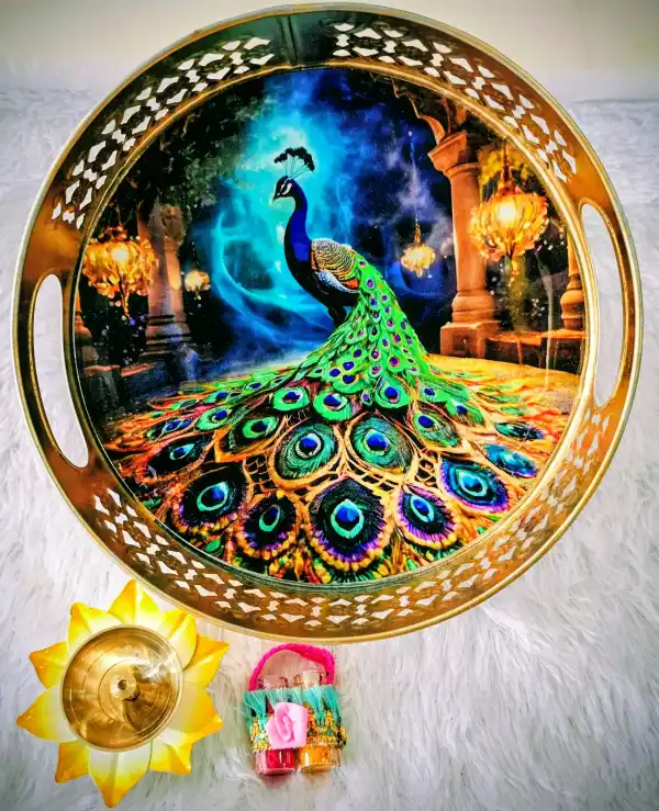 Divine Pichwai Art Gift Set – Tray, Diya & Kumkum Combo