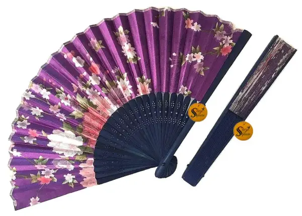 Elegant Sage Vintage Folding Hand Fan – Floral Fabric Chinese Fan for Wedding, Dance, Party, Decor