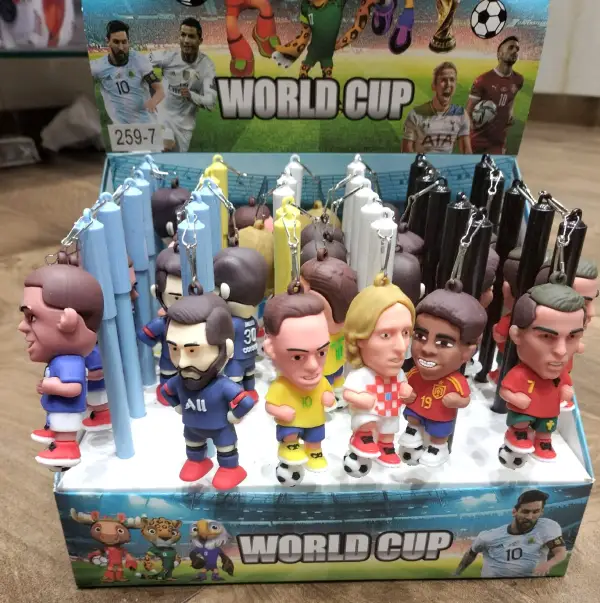 Football Player Cartoon Keychain Pens for Kids – Assorted World Cup Design Return Gift