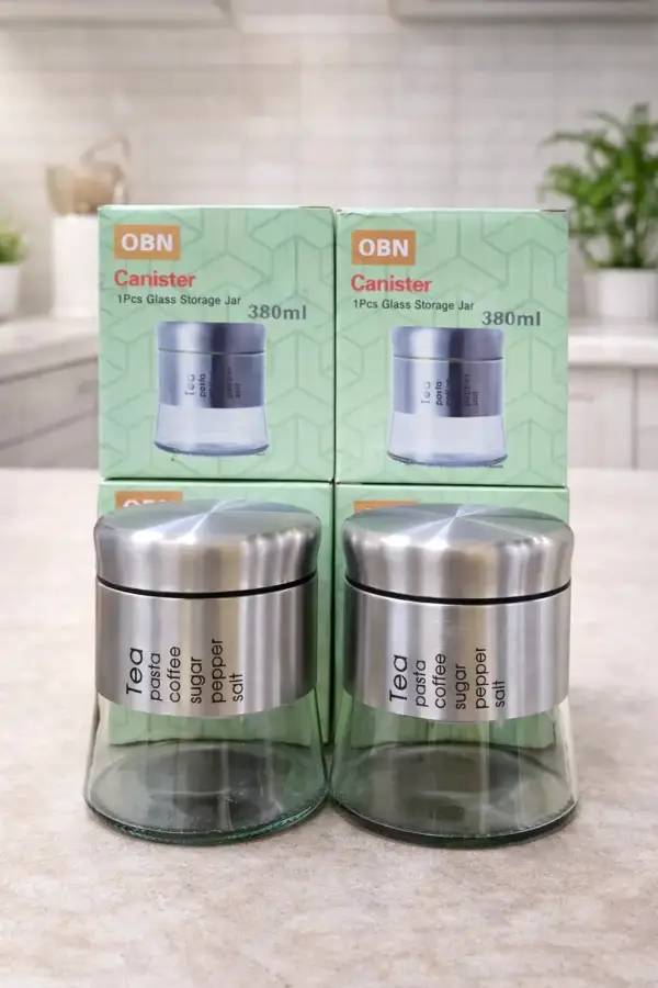 Glass Storage Jar with Stainless Steel Lid – 380ml Multipurpose Kitchen Canister