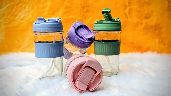 Glass Tumbler with Silicone Straw - 435ml