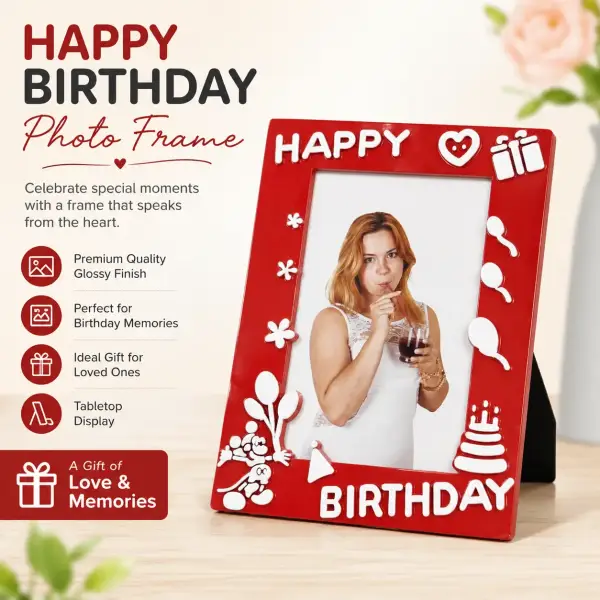 Happy Birthday Photo Frame with Glass (9 × 14 cm)