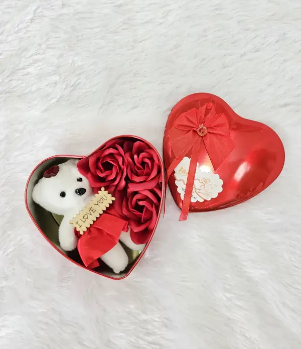 Heart Shape Gift Box WIth Teddy & Rose For Men & Women