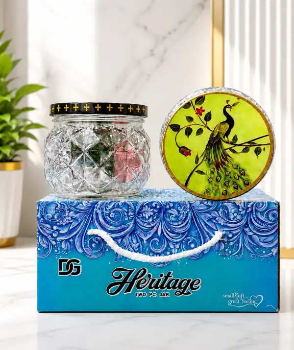Heritage Peacock Decorative Glass Jar Set – Elegant 2-Piece Gift Set
