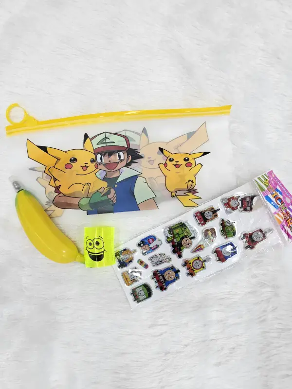 Kids' Fun Stationery Set with Assorted Character Pouch & Novelty Items