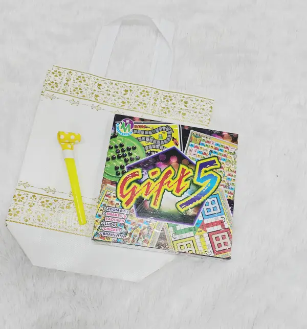 🎮🎒 Kids’ Gift Combo – 5-in-1 Gaming Box, Bag & Blow Toy 🎉