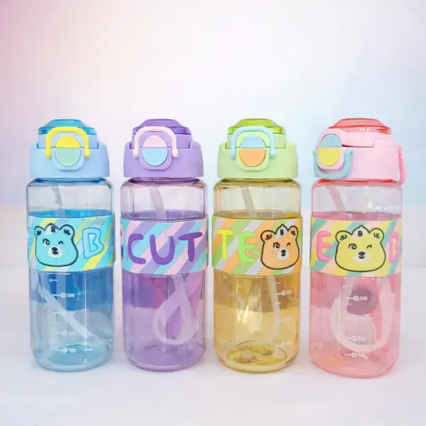 Kids Straw Water Bottle with Flip Lock | Cute Cartoon Bottle for Birthday Return Gifts