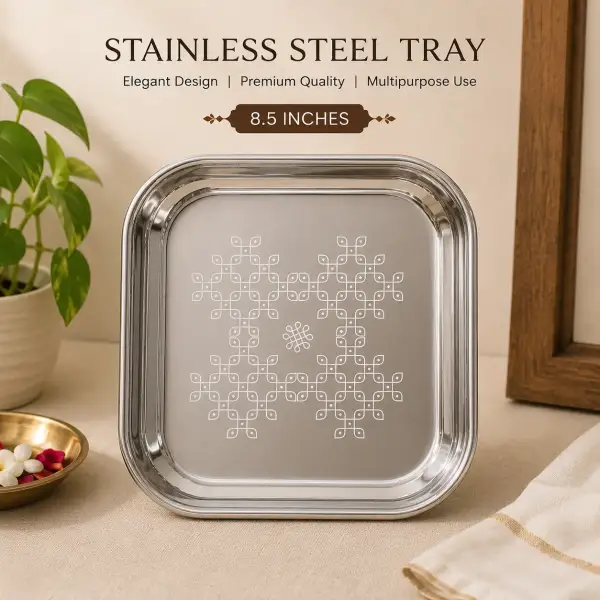 Kolam Printed Stainless Steel Tray – 8.5 Inch