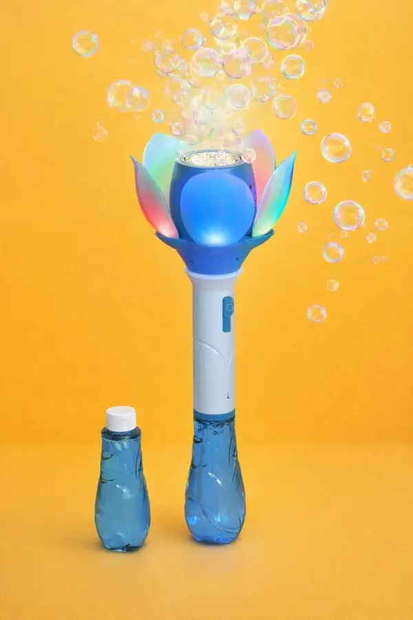 LED Bubble Stick Toy – Lotus Bubble Wand with Color Lights & Bubble Solution