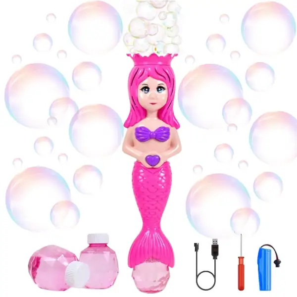 Magic Mermaid Bubble Wand – Automatic Bubble Machine Toy (Pink)