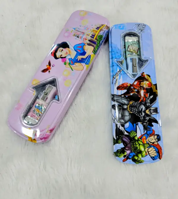 Metal pencil box with Pencil, Sharpener,scale, Eraser