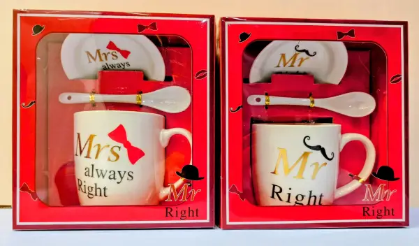 Mr. & Mrs. Right Ceramic Couple Mugs