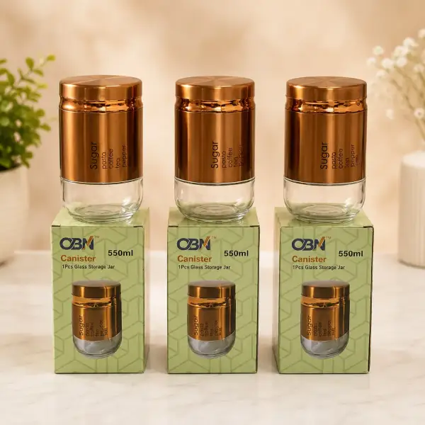 OBN Glass Storage Canister – 550ml with Airtight Metallic Lid