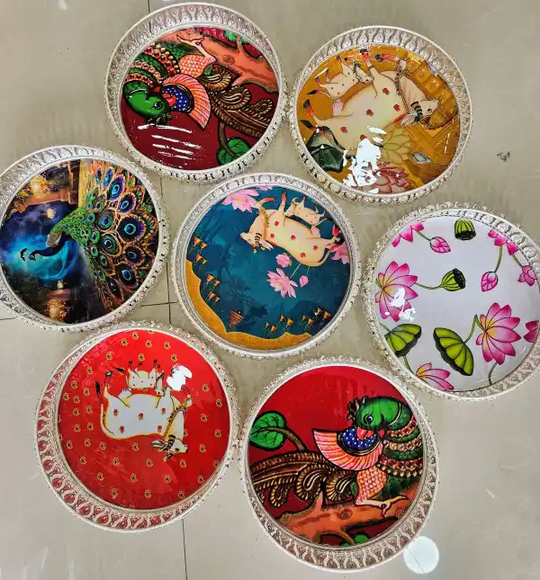 Premium Design Germal Silver Pichwai 8 inch Tray