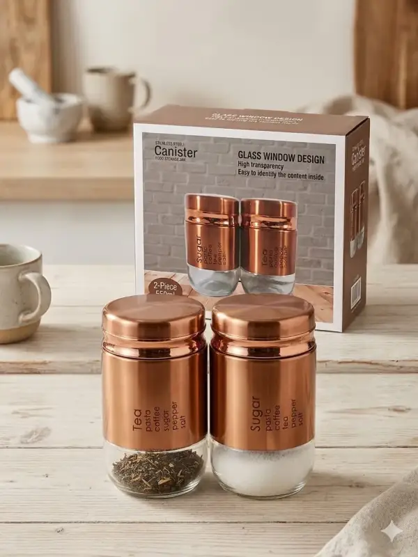 Premium Glass Window Storage Canister Set – 2 Pieces (550ml Each)