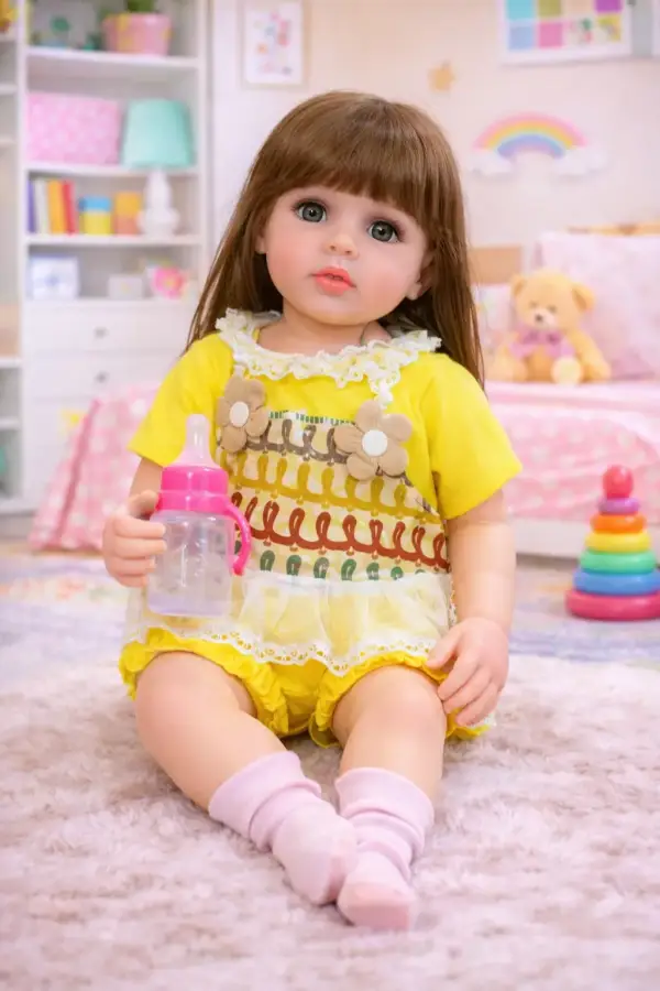 Premium Real-Feel Silicone Baby Doll – Cute Long Hair Girl Doll for Kids