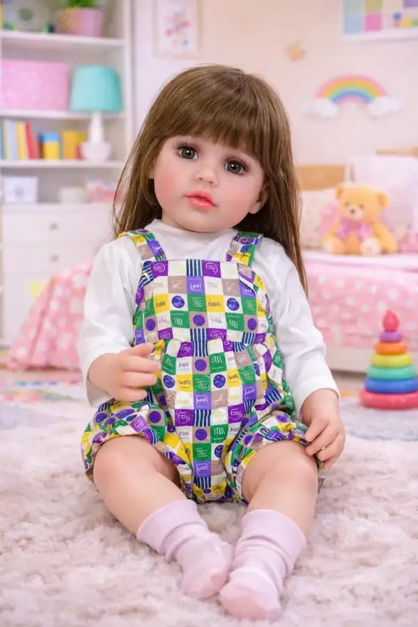 Premium Real-Feel Silicone Baby Doll – Cute Long Hair Girl Doll for Kids