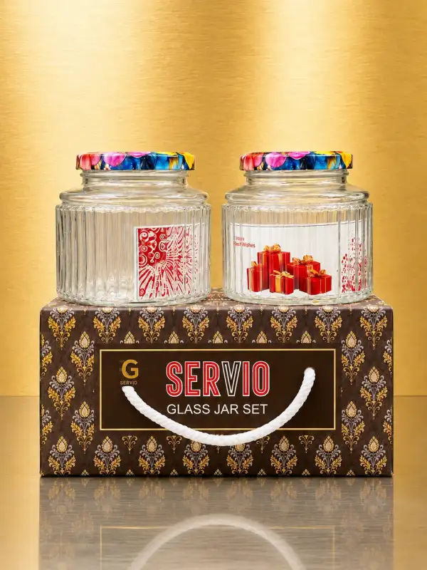 Servio Glass Jar Set – Decorative Ribbed Storage Jars with Floral Lids