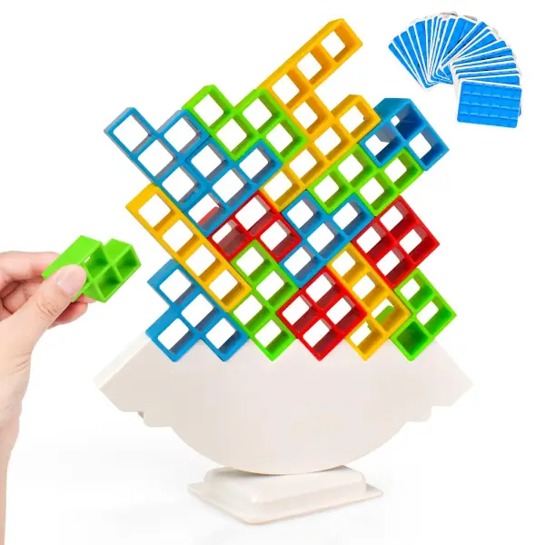 Stack Balance Toy – 4 Shapes Building Blocks with 22 Challenge Cards