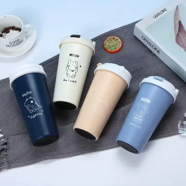 Stainless Steel Insulated Travel Coffee Mug with Lid – Cute Cartoon Printed Thermal Tumbler | Leak