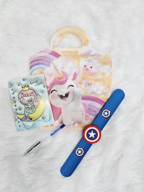 Themed Bag, Cute Notebook with Pen & Silicone Slap Band