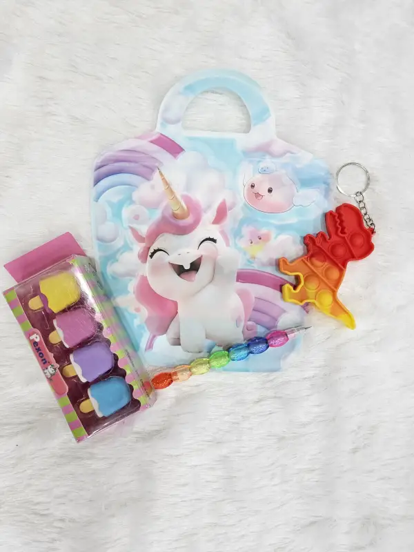 Themed Bag, Ice Cream/Donut Erasers, Pop-It Keychain & Beaded Pencil