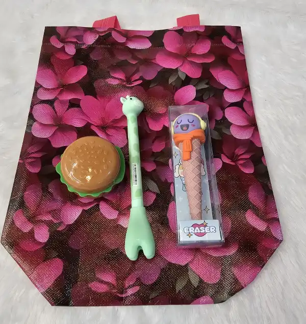 🍔🍦 Wild & Sweet 3-in-1 Gift Set – Burger Sharpener, Zebra Pen & Ice Cream Eraser