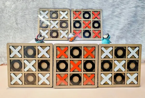 Wooden Tic Tac Toe XOXO Game Multicolor